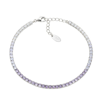 Bracciale tennis Amen in argento con zirconi viola e bianchi Regolabile 17-20 cm