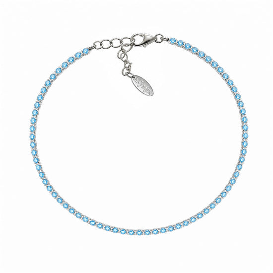 Bracciale tennis Amen in argento con zirconi azzurri donna 19 cm