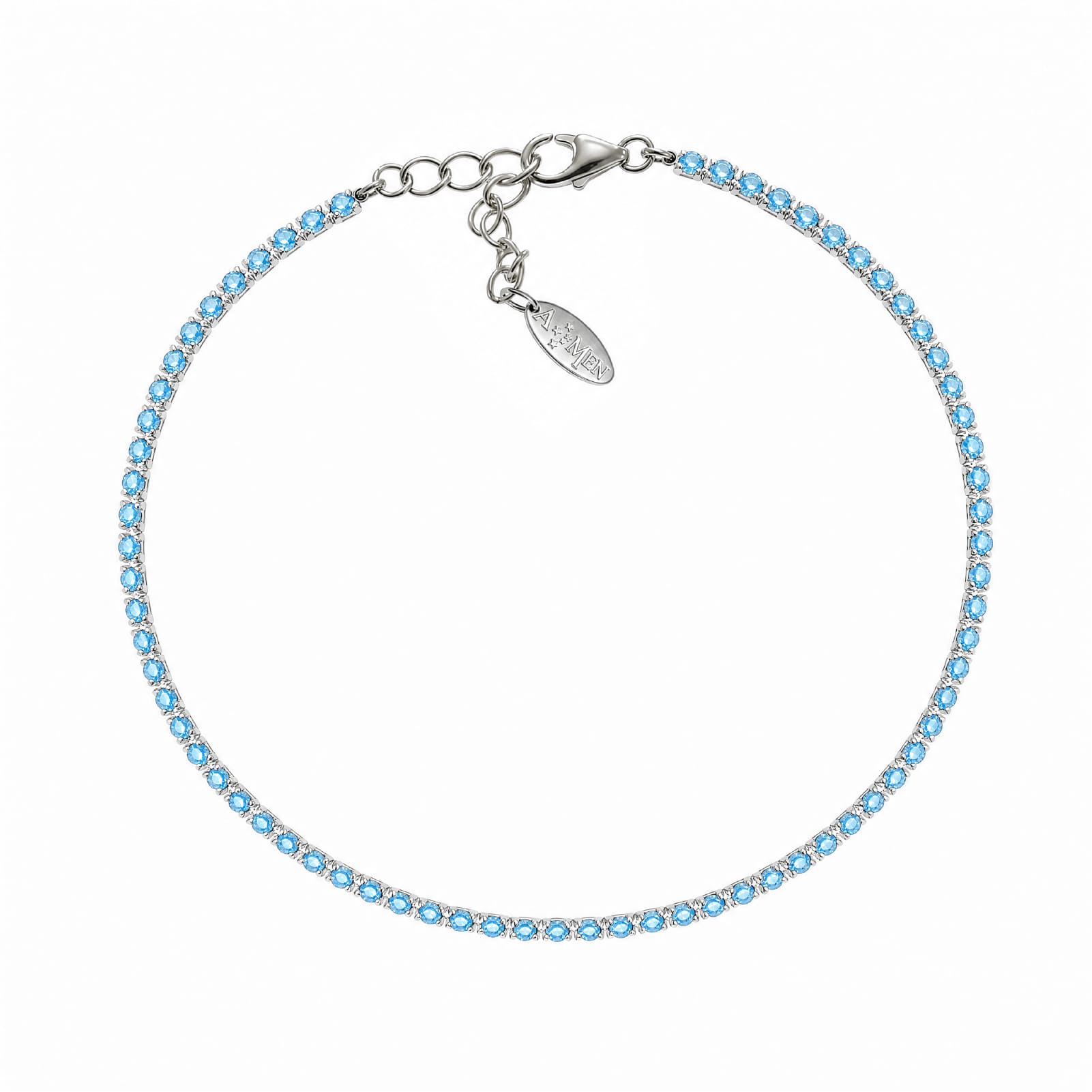 Bracciale tennis Amen in argento con zirconi azzurri donna 19 cm