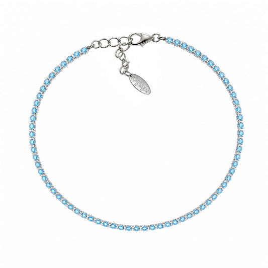 Bracciale tennis Amen in argento con zirconi azzurri donna 19 cm