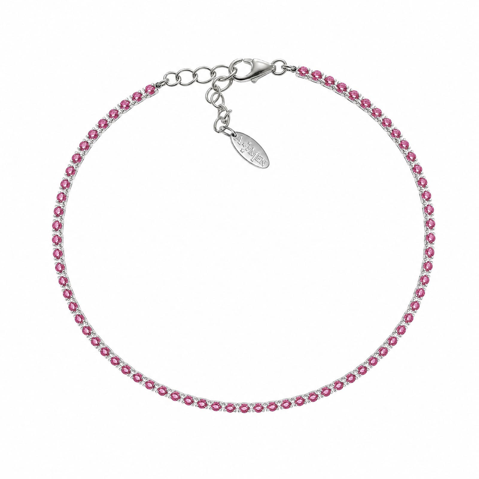 Bracciale tennis Amen in argento con zirconi fucsia da donna 19 cm