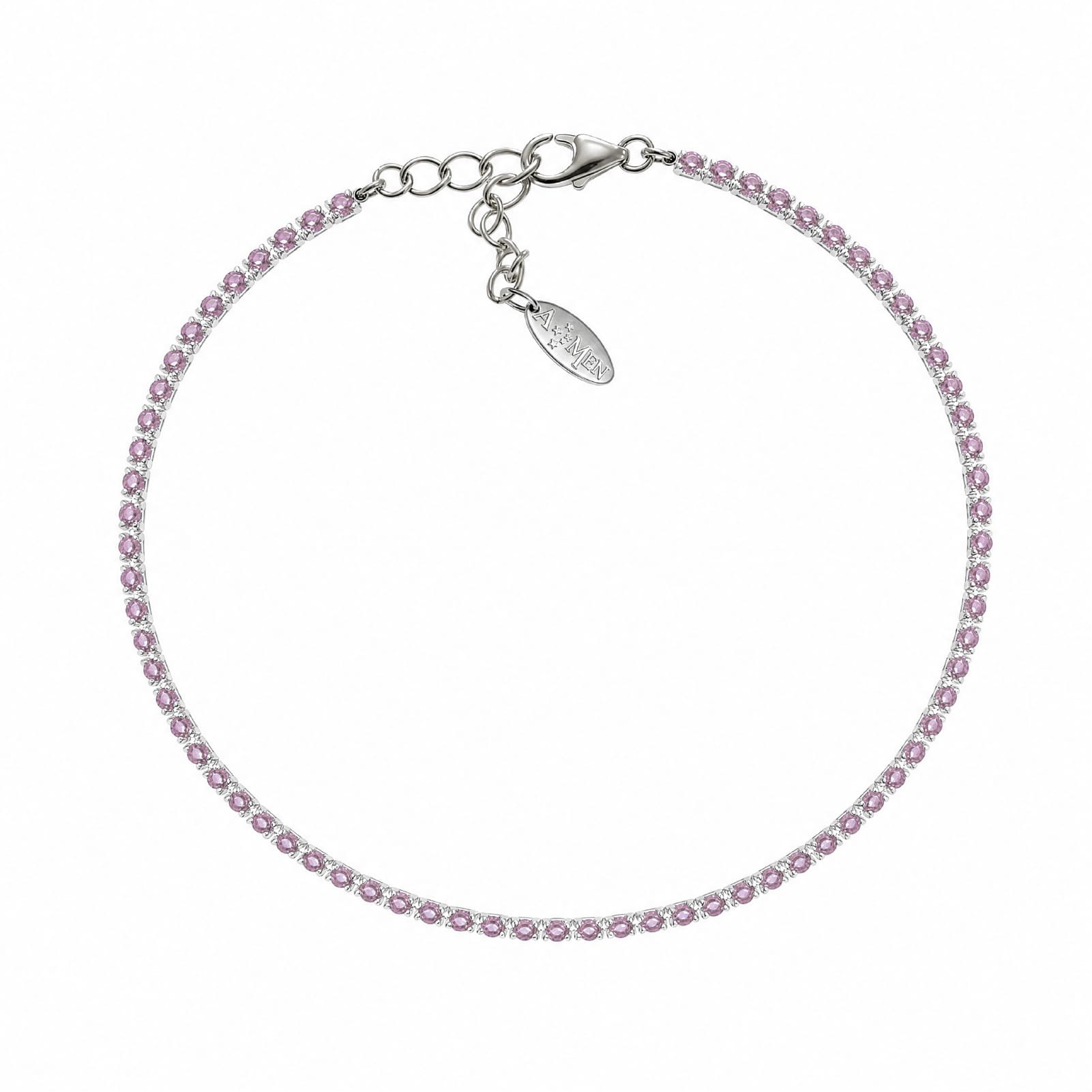Bracciale tennis Amen in argento con zirconi rosa da donna 19 cm