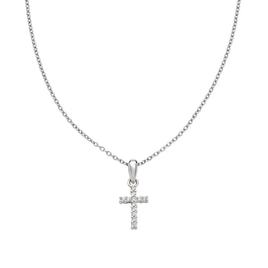 Collana girocollo Amen in argento con croce e zirconi bianchi MISURA UNICA