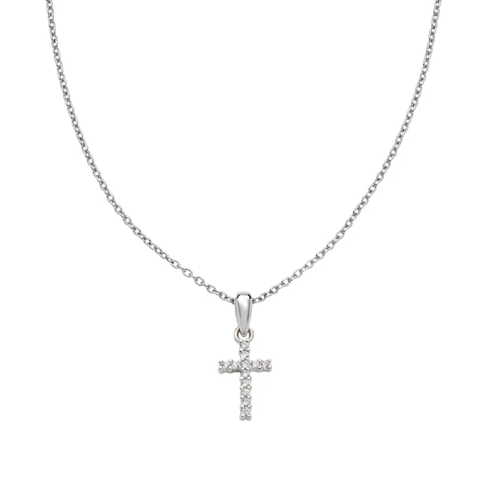 Collana girocollo Amen in argento con croce e zirconi bianchi MISURA UNICA