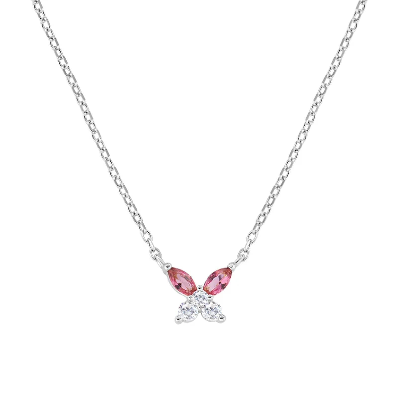 Collana Amen in argento rodiato charm farfalla zirconi rossi MISURA UNICA