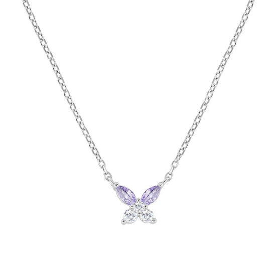 Collana Amen in argento 925 con charm farfalla zirconi viola MISURA UNICA