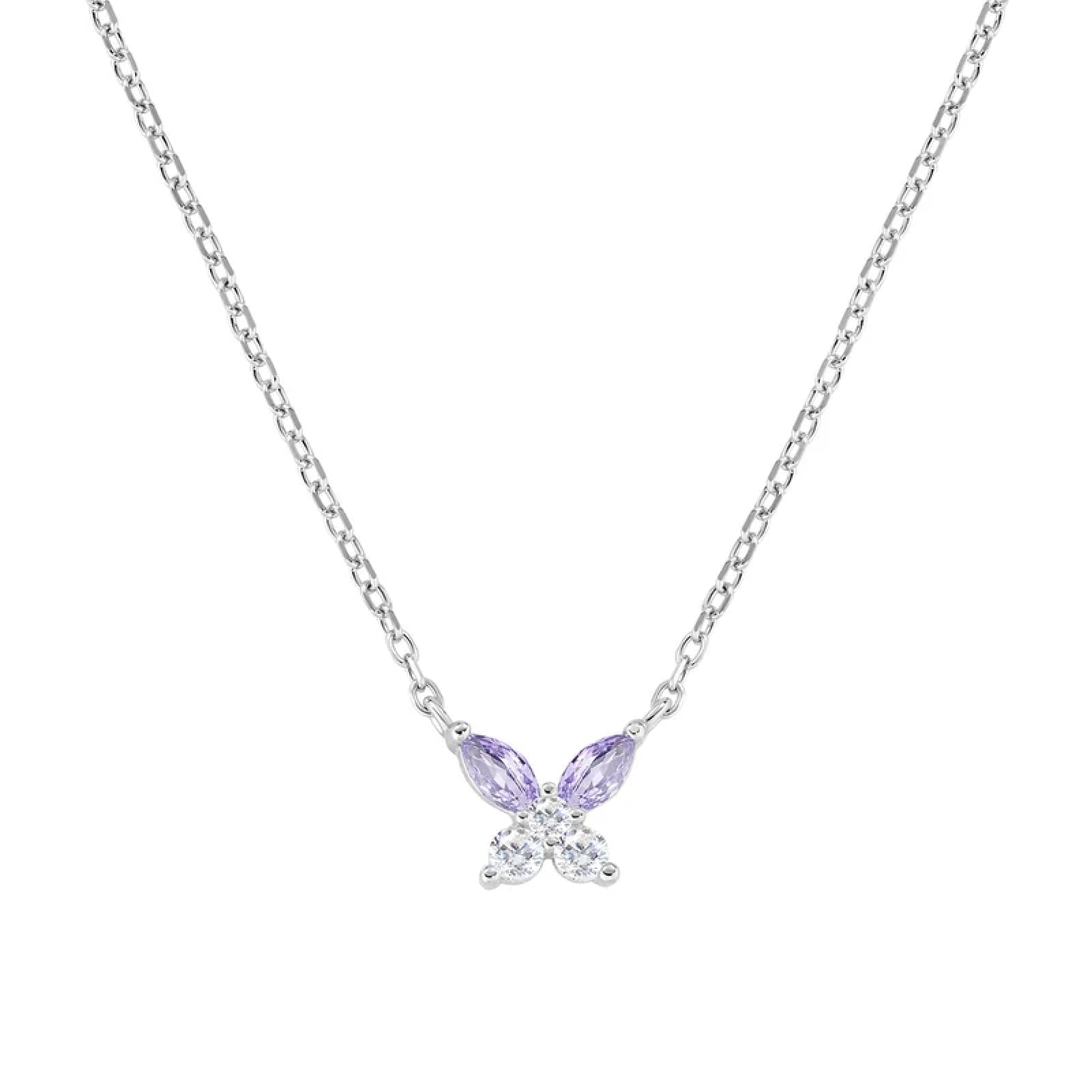 Collana Amen in argento 925 con charm farfalla zirconi viola MISURA UNICA