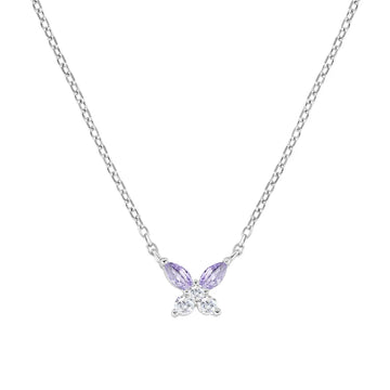 Collana Amen in argento 925 con charm farfalla zirconi viola MISURA UNICA