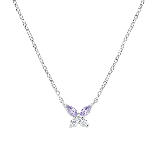 Collana Amen in argento 925 con charm farfalla zirconi viola MISURA UNICA
