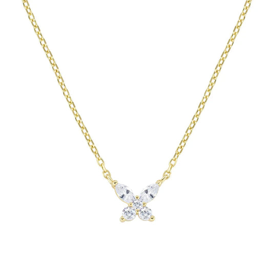 Collana girocollo Amen in argento dorato con farfalla zirconi MISURA UNICA