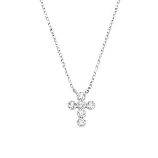 Collana girocollo Amen in argento con croce di zirconi tondi MISURA UNICA