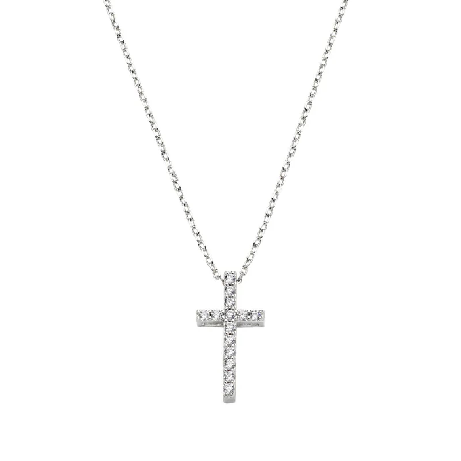 Collana girocollo Amen argento croce media e zirconi bianchi MISURA UNICA