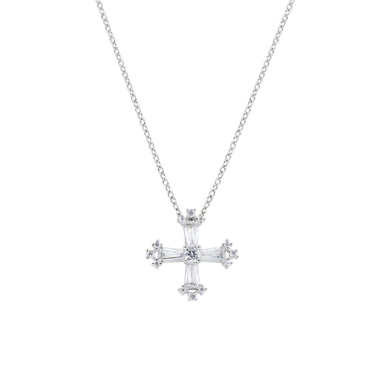 Collana Amen in argento pendente croce quadrata e zirconi MISURA UNICA