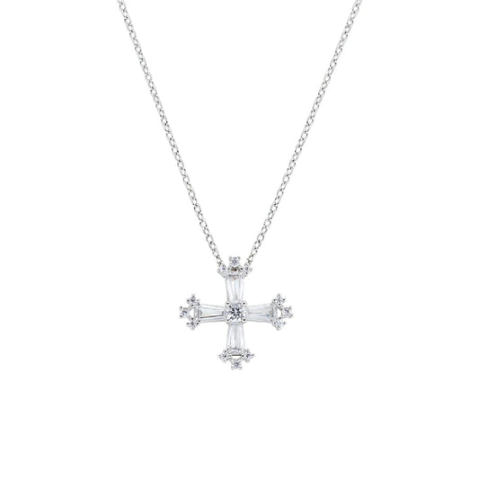 Collana Amen in argento pendente croce quadrata e zirconi MISURA UNICA