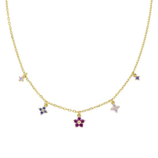 Collana Amen in argento 925 dorato con fiori primula multicolor MISURA UNICA