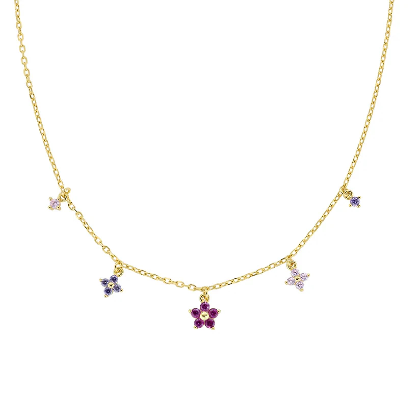 Collana Amen in argento 925 dorato con fiori primula multicolor MISURA UNICA