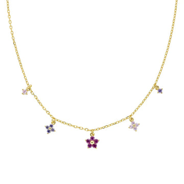 Collana Amen in argento 925 dorato con fiori primula multicolor MISURA UNICA
