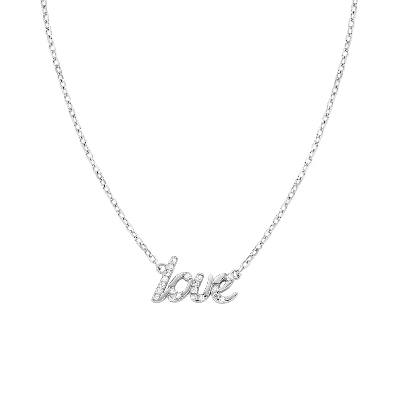Collana Amen argento 925 con zirconi bianchi e scritta Love MISURA UNICA