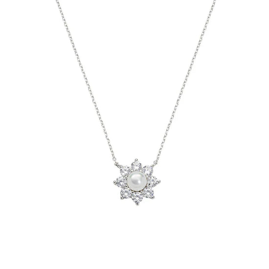 Collana girocollo Amen in argento fiore con perla e zirconi MISURA UNICA