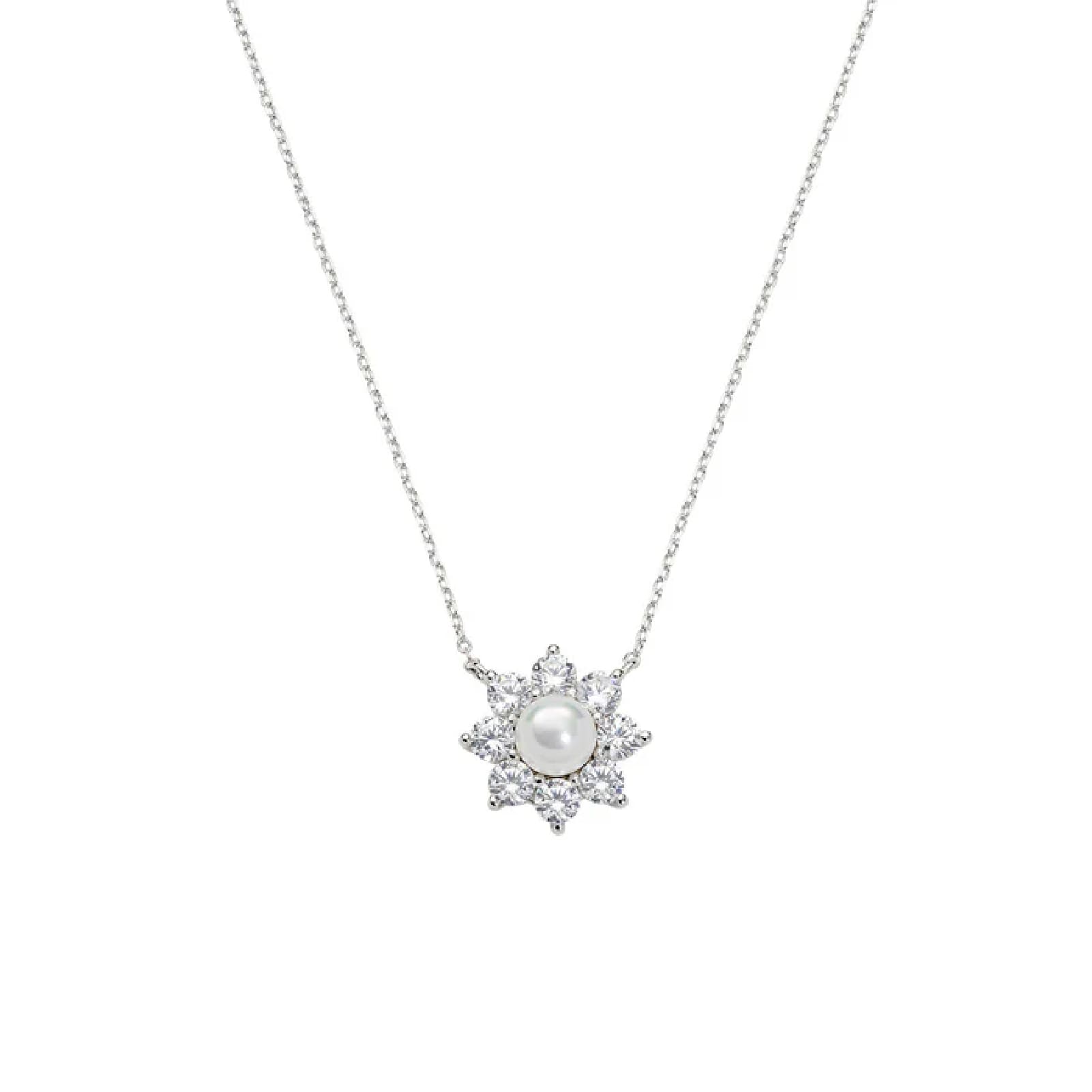 Collana girocollo Amen in argento fiore con perla e zirconi MISURA UNICA