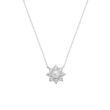 Collana girocollo Amen in argento fiore con perla e zirconi MISURA UNICA