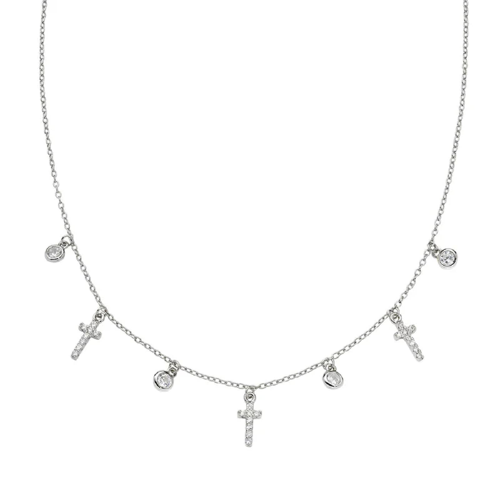 Collana girocollo Amen argento con croci e zirconi pendenti MISURA UNICA
