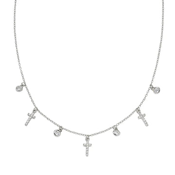 Collana girocollo Amen argento con croci e zirconi pendenti MISURA UNICA