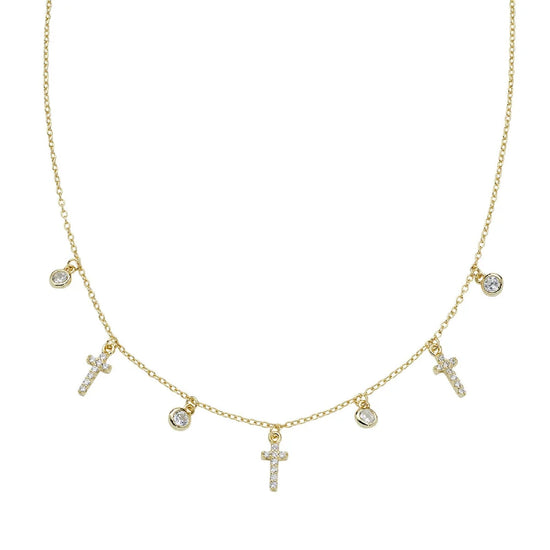Collana catena Amen in argento dorato con zirconi croci MISURA UNICA