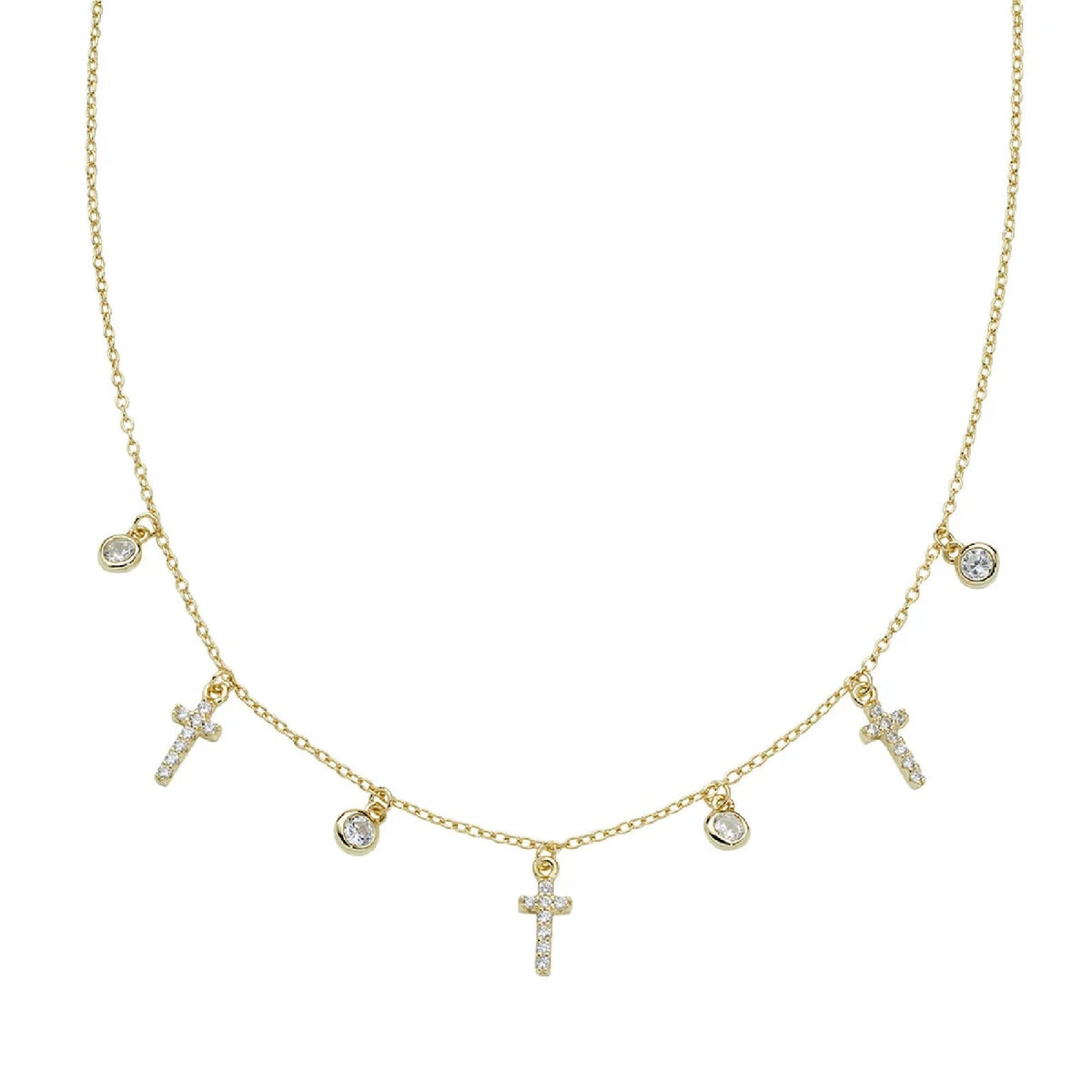 Collana catena Amen in argento dorato con zirconi croci MISURA UNICA