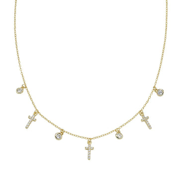 Collana catena Amen in argento dorato con zirconi croci MISURA UNICA