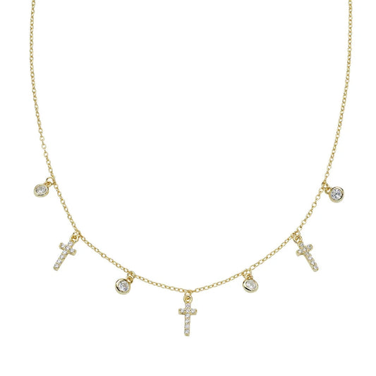 Collana catena Amen in argento dorato con zirconi croci MISURA UNICA