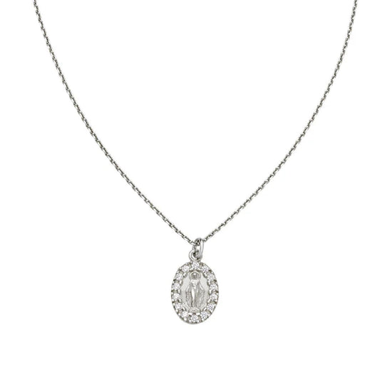 Collana Amen in argento medaglietta Madonnina con zirconi MISURA UNICA