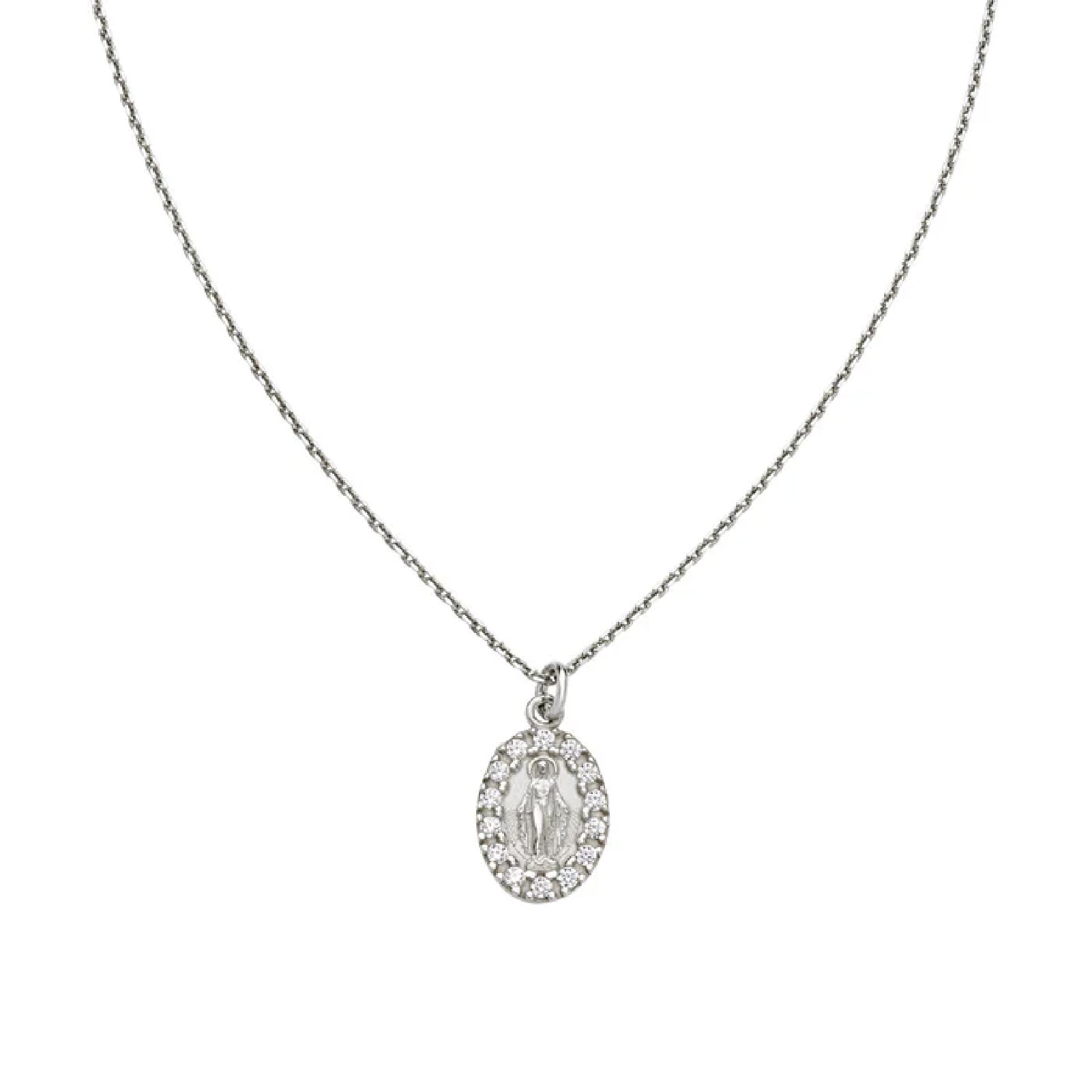 Collana Amen in argento medaglietta Madonnina con zirconi MISURA UNICA