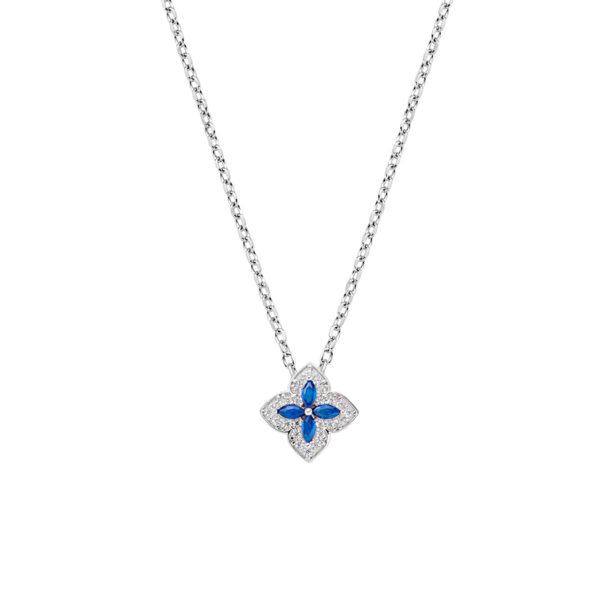 Collana  pendente Amen in argetnto e zirconi bianchi e blu MISURA UNICA