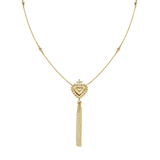 Collana girocollo Amen argento dorato con sacro cuore e nappa MISURA UNICA