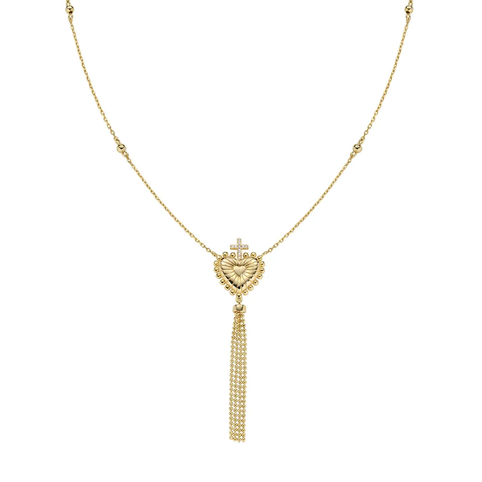 Collana girocollo Amen argento dorato con sacro cuore e nappa MISURA UNICA