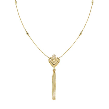 Collana girocollo Amen argento dorato con sacro cuore e nappa MISURA UNICA