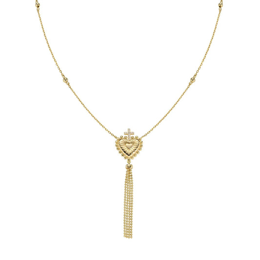 Collana girocollo Amen argento dorato con sacro cuore e nappa MISURA UNICA