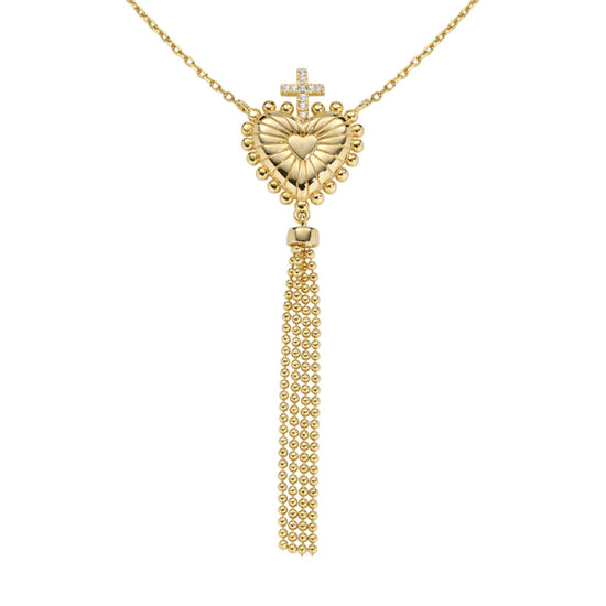 Collana girocollo Amen argento dorato con sacro cuore e nappa MISURA UNICA