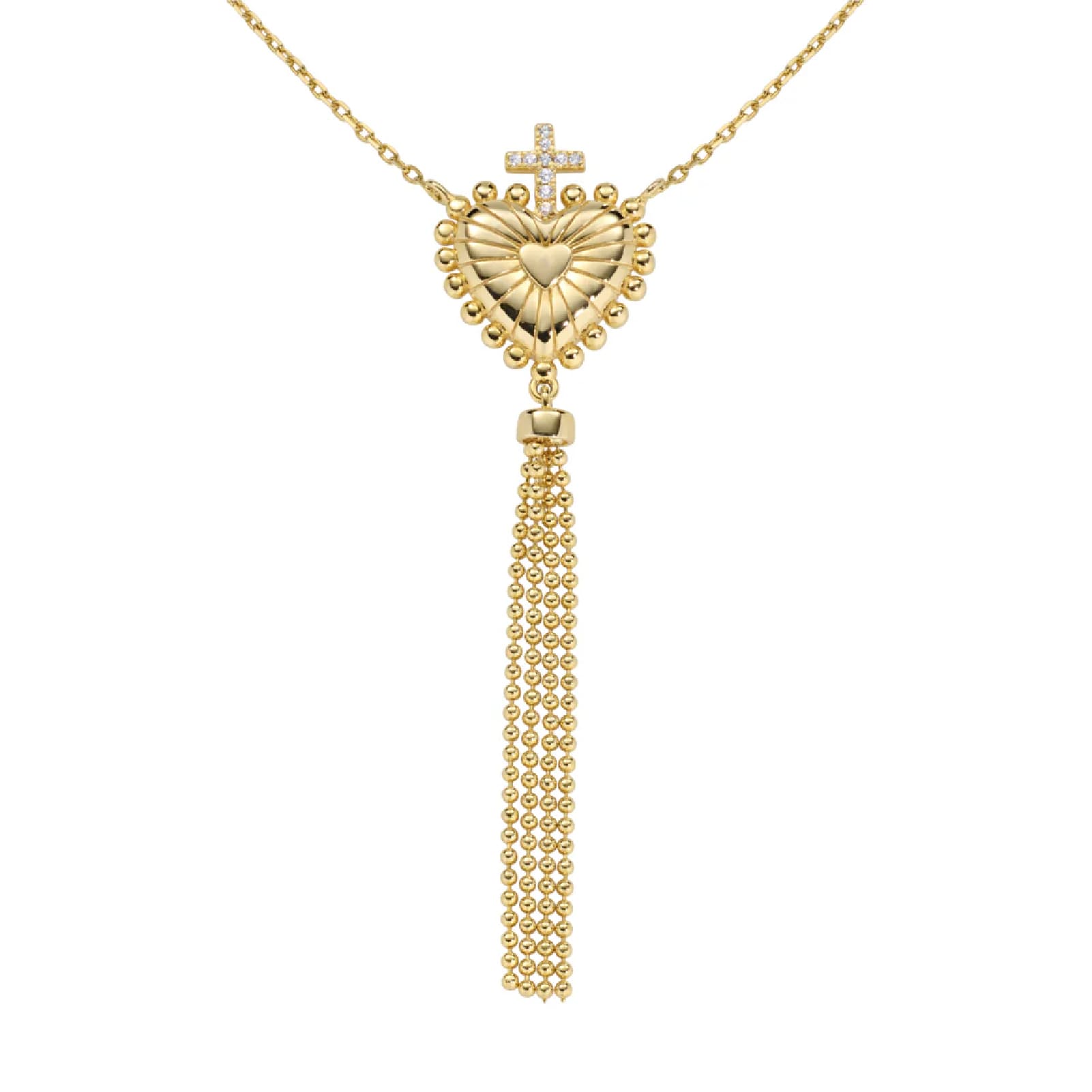 Collana girocollo Amen argento dorato con sacro cuore e nappa MISURA UNICA