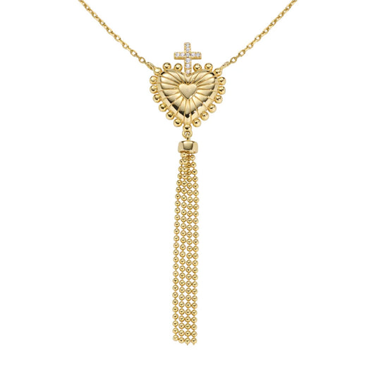 Collana girocollo Amen argento dorato con sacro cuore e nappa MISURA UNICA