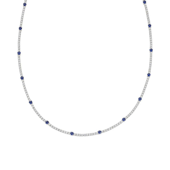 Collana tennis Amen in argento con zirconi blu e bianchi MISURA UNICA