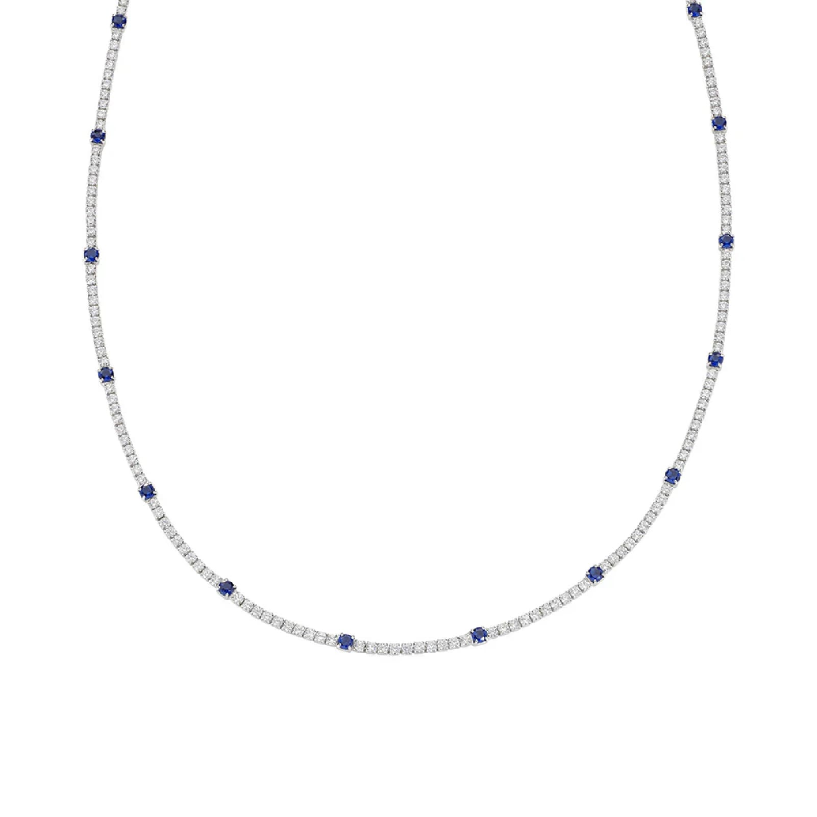 Collana tennis Amen in argento con zirconi blu e bianchi MISURA UNICA