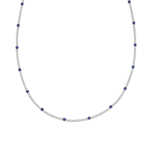 Collana tennis Amen in argento con zirconi blu e bianchi MISURA UNICA