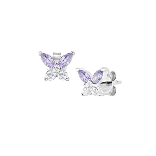 Orecchini a lobo Amen in argento 925 con farfalla lilla zirconi MISURA UNICA