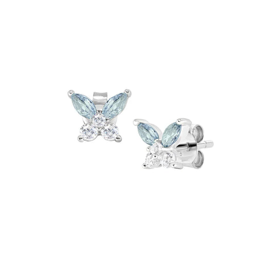 Orecchini a lobo Amen in argento 925 con farfalla blu zirconi MISURA UNICA