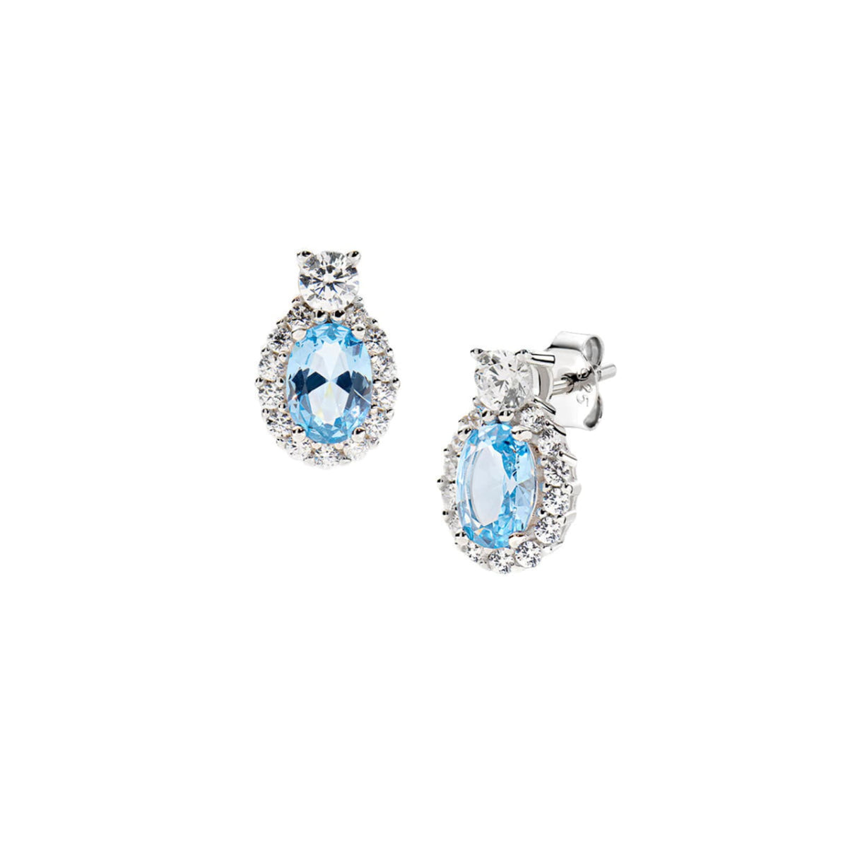 Orecchini lobo Amen in argento con zirconi bianchi azzurro MISURA UNICA