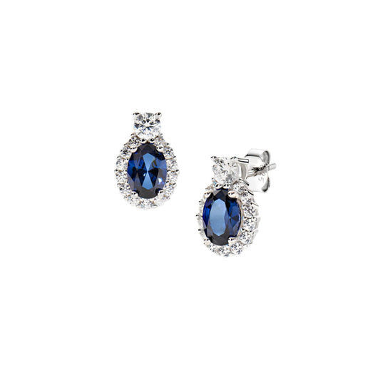 Orecchini lobo Amen in argento con zirconi bianchi blu MISURA UNICA