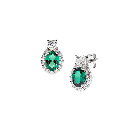 Orecchini lobo Amen in argento con zirconi bianchi verde MISURA UNICA