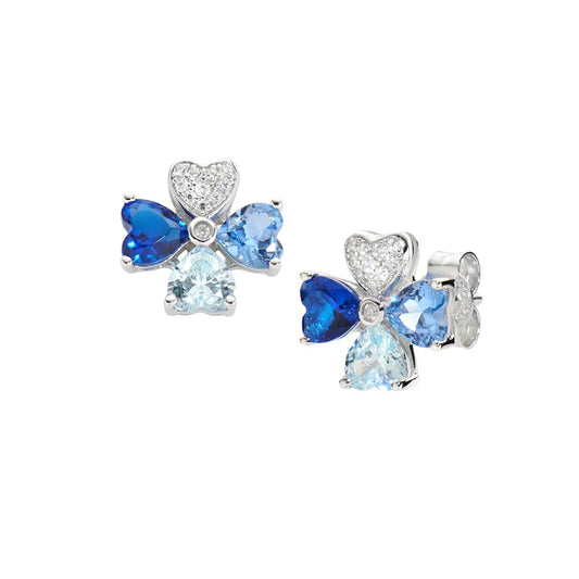 Orecchini Amen in argento con zirconi bianchi e blu a forma di fiore MISURA UNICA
